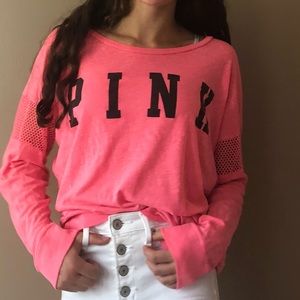 Pink brand sweater with mesh